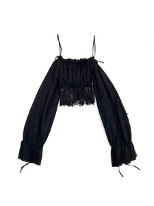 ANN DEMEULEMEESTER - Jorunn Crop Top With Distressed Lace Details Light - AW25 - BLACK